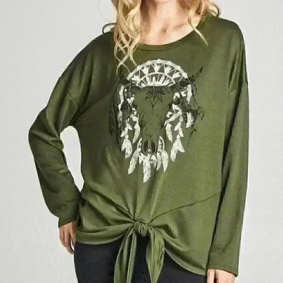 BOHO OLIVE TOP - Picture 2 of 4